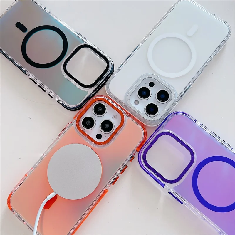 For iPhone 16 Pro Max Case Compatible with MagSafe Color Changing TPU Acrylic Phone Back Cover - White