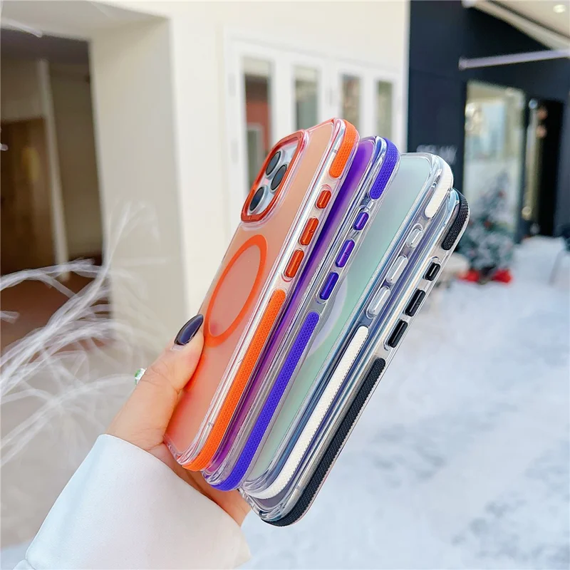 For iPhone 16 Pro Max Case Compatible with MagSafe Color Changing TPU Acrylic Phone Back Cover - White