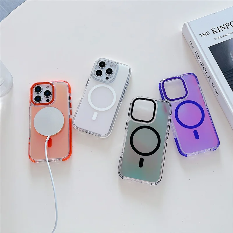 For iPhone 16 Pro Max Case Compatible with MagSafe Color Changing TPU Acrylic Phone Back Cover - White