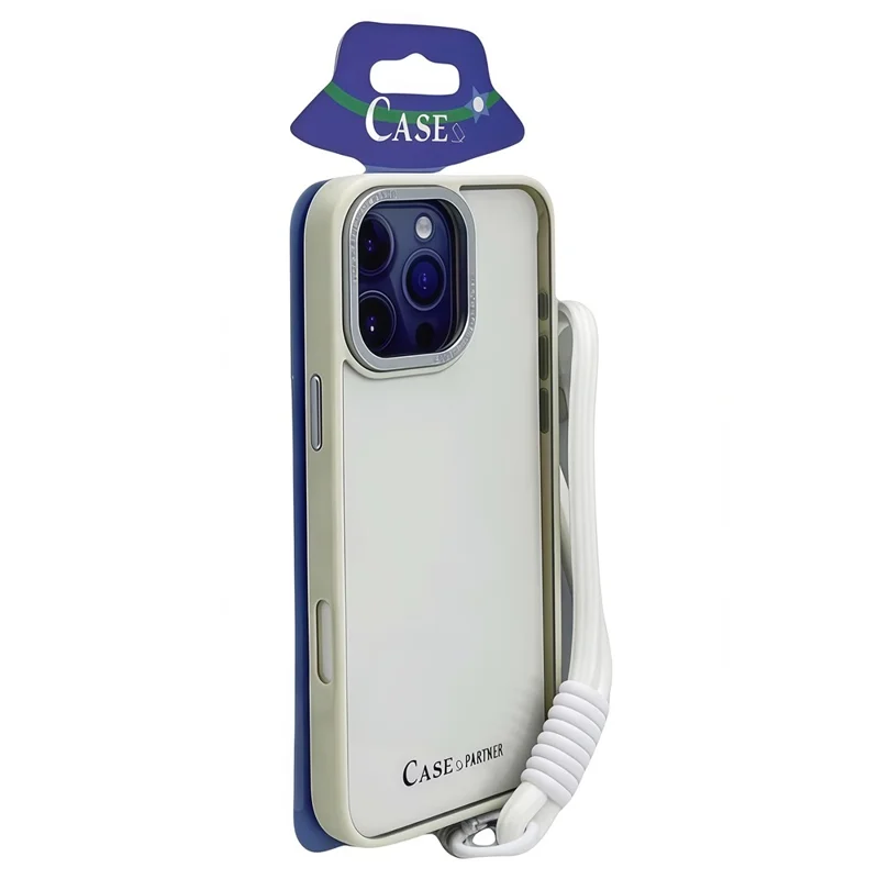 For iPhone 16 Pro Case Skin-Touch TPU + PC Clear Phone Back Cover with Wrist Strap - Antique White