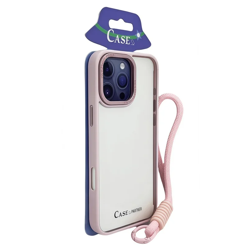 For iPhone 16 Pro Case Skin-Touch TPU + PC Clear Phone Back Cover with Wrist Strap - Pink