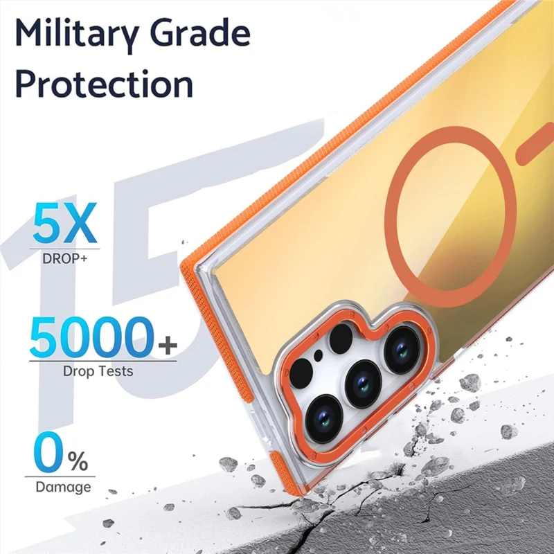 For Samsung Galaxy S25 Ultra Case Compatible with MagSafe Color Changing TPU Acrylic Phone Back Cover - Orange