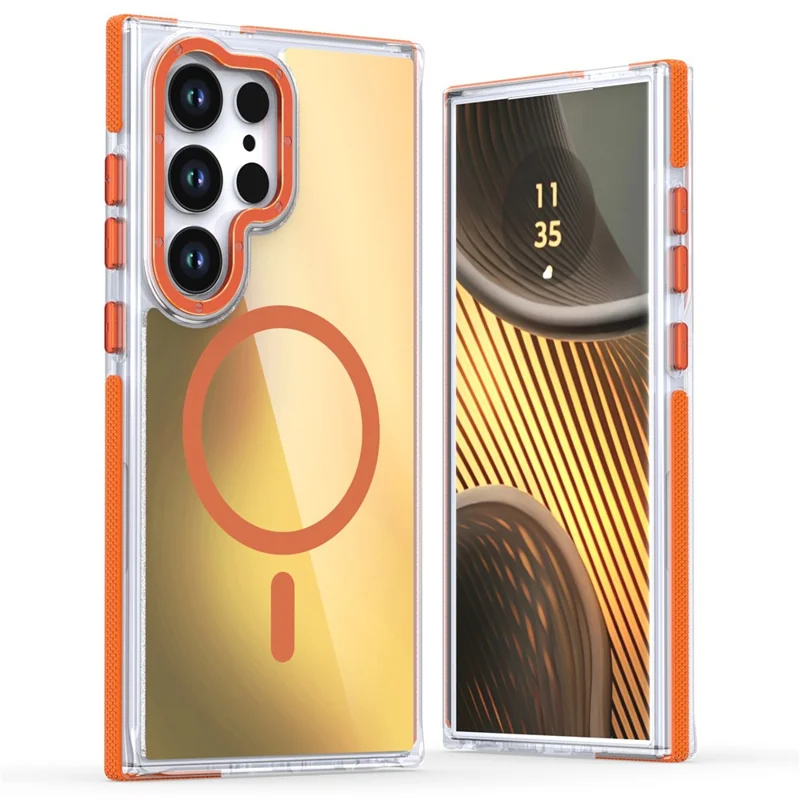 For Samsung Galaxy S24 Ultra Case Compatible with MagSafe Color Changing TPU Acrylic Phone Back Cover - Orange