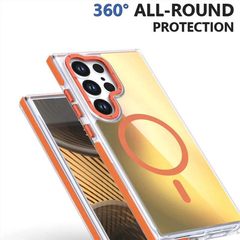 For Samsung Galaxy S24 Ultra Case Compatible with MagSafe Color Changing TPU Acrylic Phone Back Cover - Orange