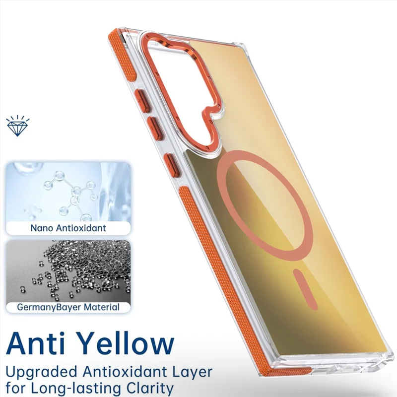 For Samsung Galaxy S24 Ultra Case Compatible with MagSafe Color Changing TPU Acrylic Phone Back Cover - Orange