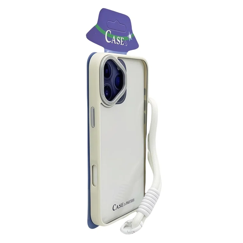 For iPhone 16 Case Skin-Touch TPU + PC Clear Phone Back Cover with Wrist Strap - Antique White