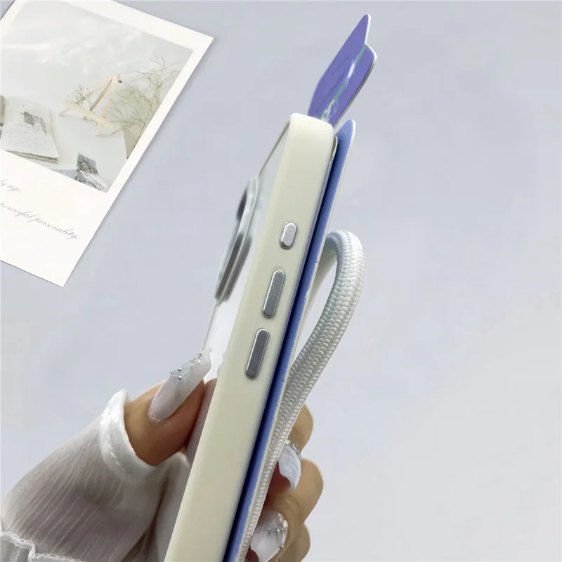 For iPhone 16 Case Skin-Touch TPU + PC Clear Phone Back Cover with Wrist Strap - Antique White