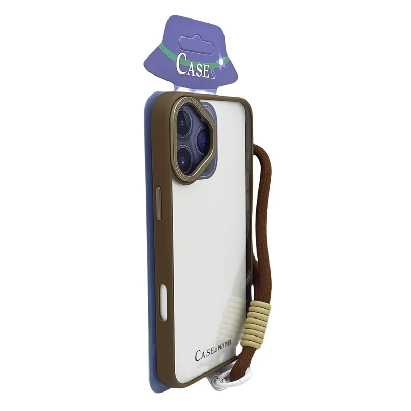For iPhone 16 Plus Case Skin-Touch TPU + PC Clear Phone Back Cover with Wrist Strap - Desert Gold