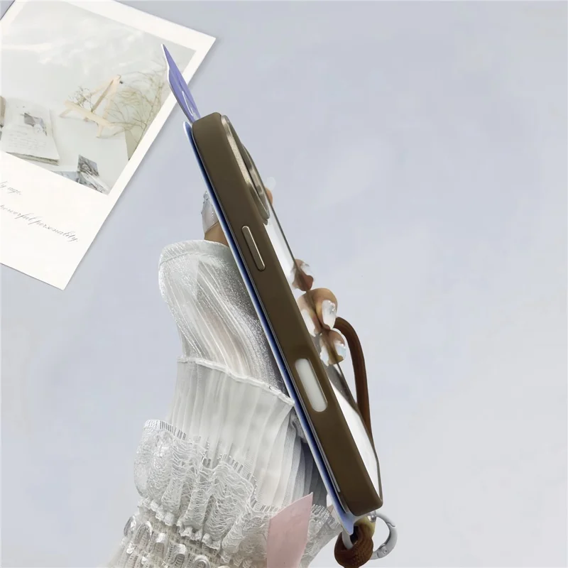 For iPhone 16 Plus Case Skin-Touch TPU + PC Clear Phone Back Cover with Wrist Strap - Desert Gold