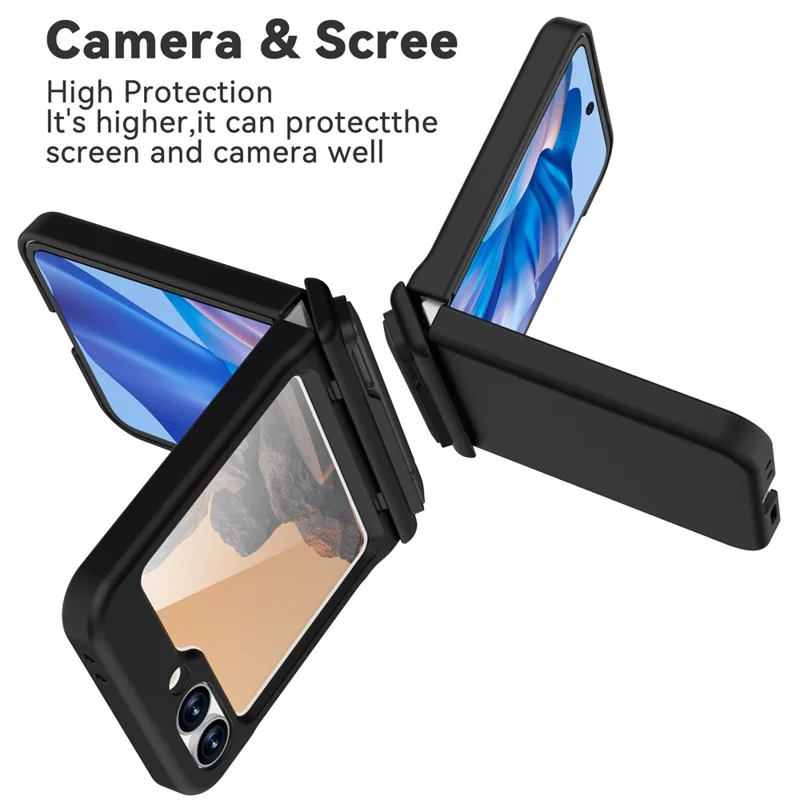 GW18 For Samsung Galaxy Z Flip7 FE 5G  /  Flip6 5G Case Rubberized Hard PC Kickstand Phone Cover - Black