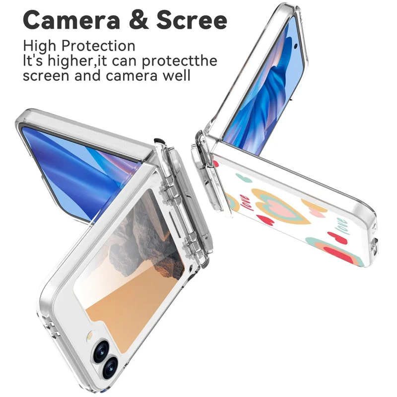 Funda GW181 para Samsung Galaxy Z Flip7 FE 5G / Flip6 5G con Diseño de Patrón y Soporte Rígida de PC - Corazones Grandes