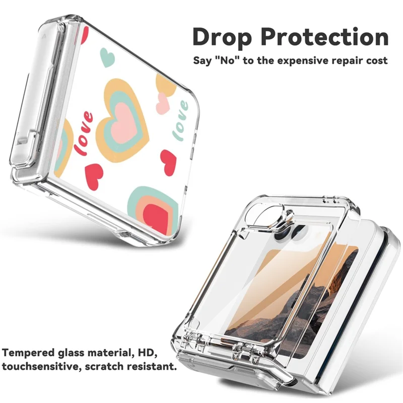 Funda GW181 para Samsung Galaxy Z Flip7 FE 5G / Flip6 5G con Diseño de Patrón y Soporte Rígida de PC - Corazones Grandes