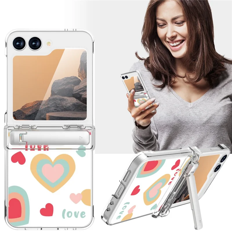 Funda GW181 para Samsung Galaxy Z Flip7 FE 5G / Flip6 5G con Diseño de Patrón y Soporte Rígida de PC - Corazones Grandes