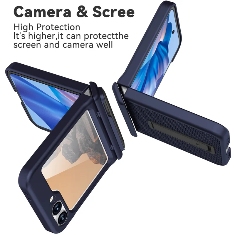 GW182 For Samsung Galaxy Z Flip7 FE 5G  /  Flip6 5G Kickstand Case Solid Color Hard PC Phone Back Cover - Dark Blue