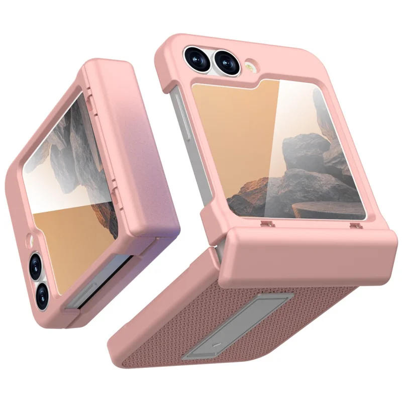GW182 For Samsung Galaxy Z Flip7 FE 5G  /  Flip6 5G Kickstand Case Solid Color Hard PC Phone Back Cover - Pink
