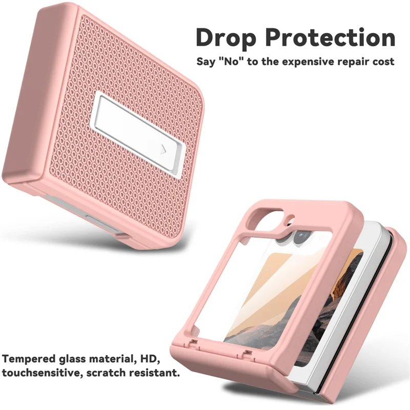 GW182 For Samsung Galaxy Z Flip7 FE 5G  /  Flip6 5G Kickstand Case Solid Color Hard PC Phone Back Cover - Pink