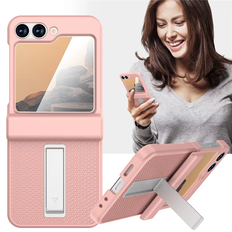 GW182 For Samsung Galaxy Z Flip7 FE 5G  /  Flip6 5G Kickstand Case Solid Color Hard PC Phone Back Cover - Pink