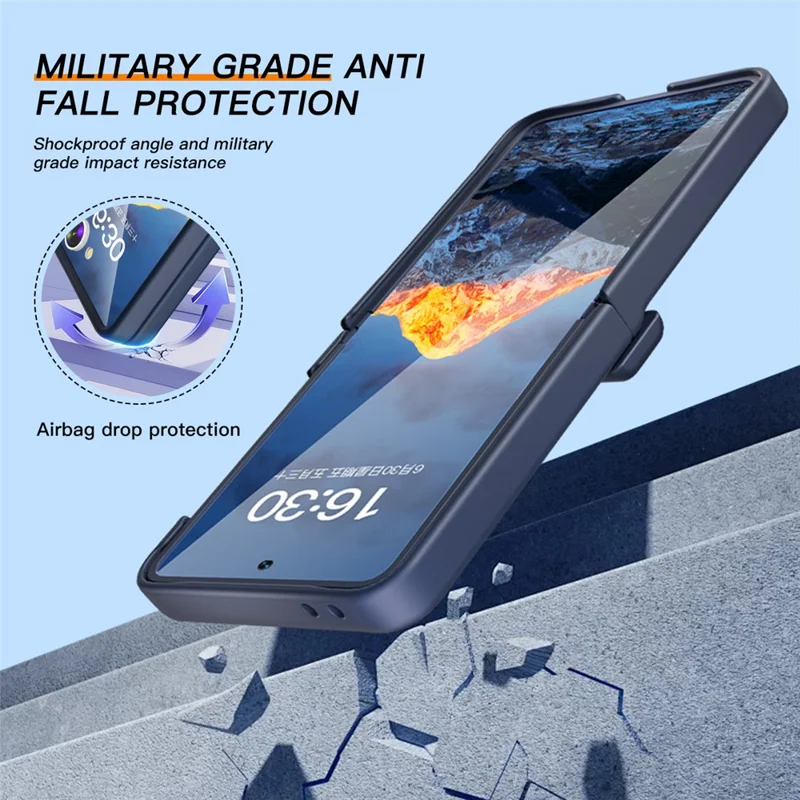 For Samsung Galaxy Z Flip7 5G Case Hinge Protection Hard PC Phone Cover Built-In Screen Film - Dark Blue