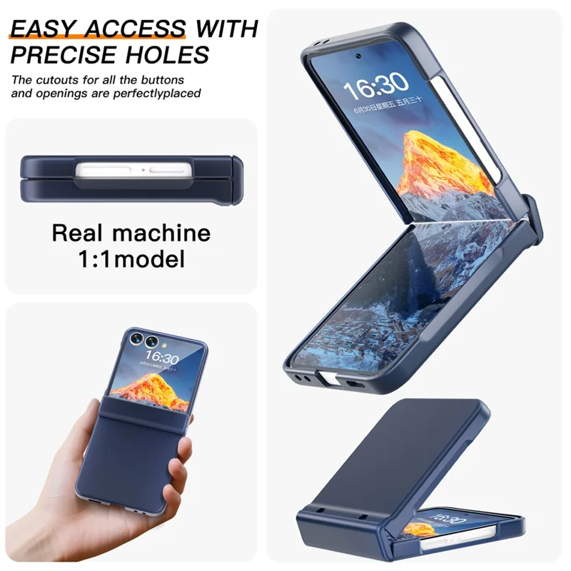 For Samsung Galaxy Z Flip7 5G Case Hinge Protection Hard PC Phone Cover Built-In Screen Film - Dark Blue