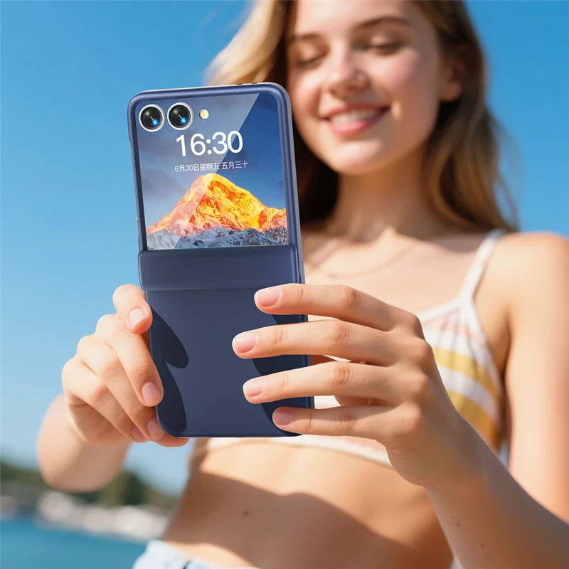 For Samsung Galaxy Z Flip7 5G Case Hinge Protection Hard PC Phone Cover Built-In Screen Film - Dark Blue