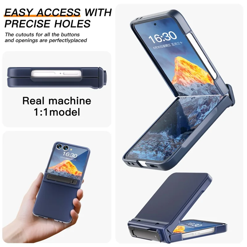 Чехол для Samsung Galaxy Z Flip7 5G со встроенной подставкой и защитой петель, жесткий пластиковый чехол с встроенной защитной пленкой - Темно-синий