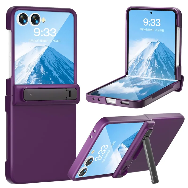 For Samsung Galaxy Z Flip7 5G Kickstand Case Hinge Protection Hard PC Phone Cover Built-In Screen Film - Dark Purple