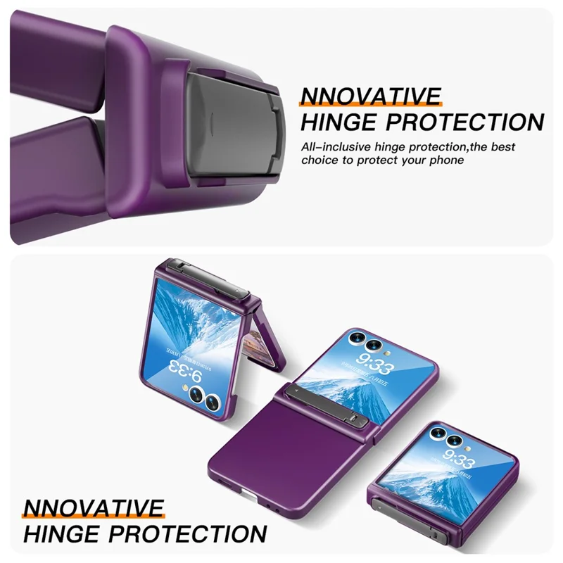 For Samsung Galaxy Z Flip7 5G Kickstand Case Hinge Protection Hard PC Phone Cover Built-In Screen Film - Dark Purple
