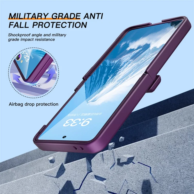 For Samsung Galaxy Z Flip7 5G Kickstand Case Hinge Protection Hard PC Phone Cover Built-In Screen Film - Dark Purple
