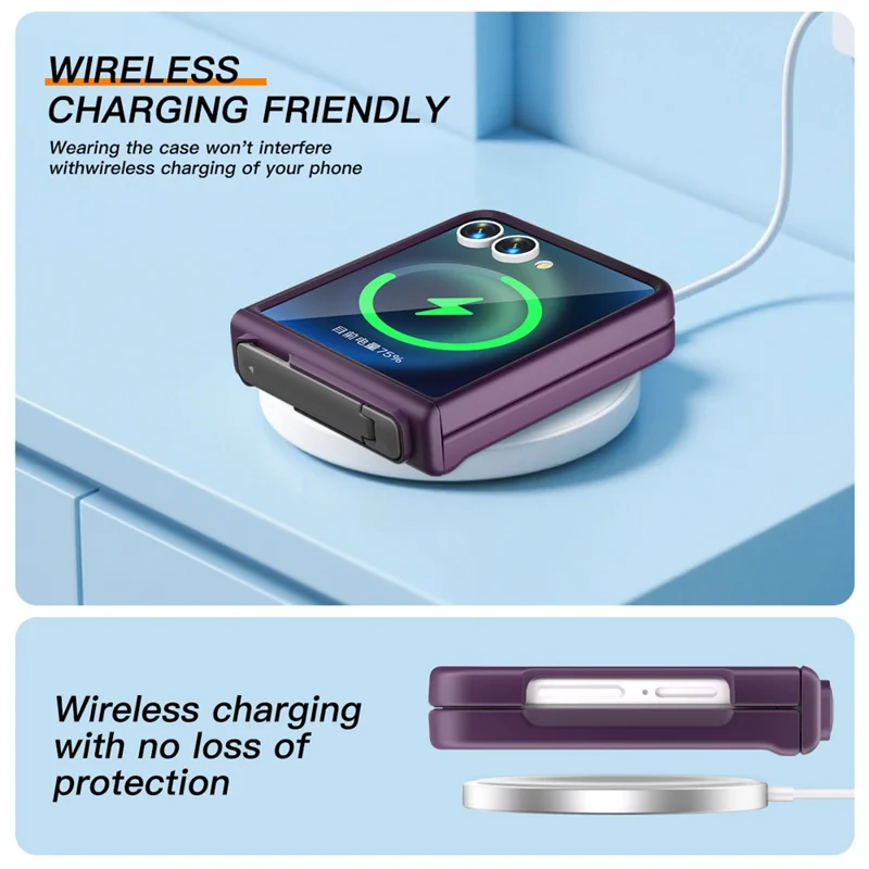 For Samsung Galaxy Z Flip7 5G Kickstand Case Hinge Protection Hard PC Phone Cover Built-In Screen Film - Dark Purple