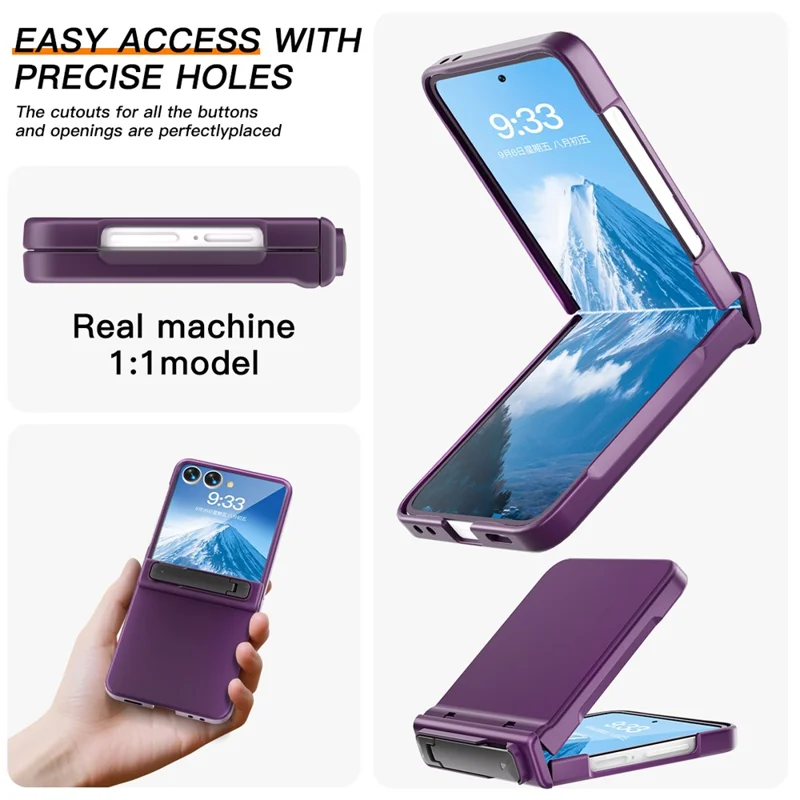 For Samsung Galaxy Z Flip7 5G Kickstand Case Hinge Protection Hard PC Phone Cover Built-In Screen Film - Dark Purple