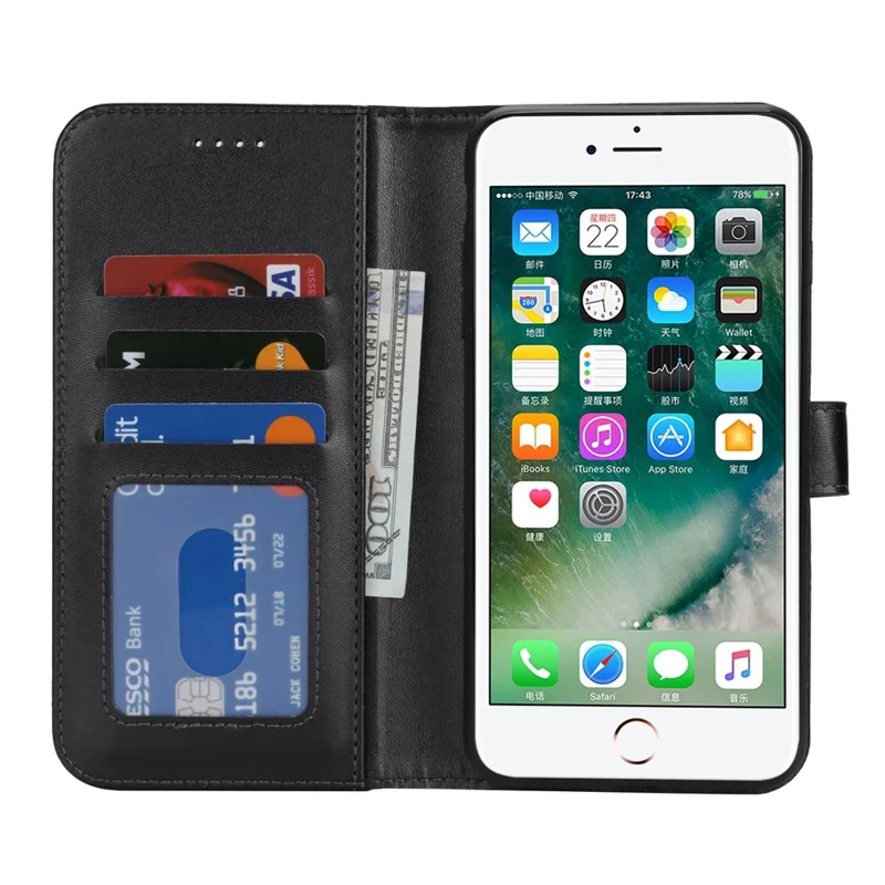 For iPhone SE (2022) / (2020) / 8 / 7 Stand Case Shockproof Leather Wallet Phone Cover - Black