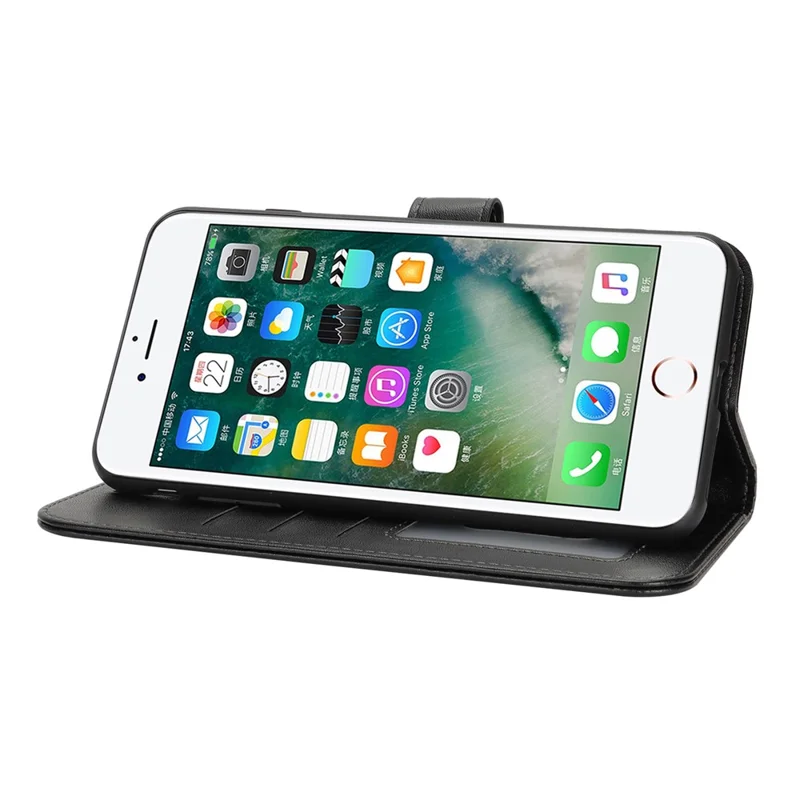 For iPhone SE (2022) / (2020) / 8 / 7 Stand Case Shockproof Leather Wallet Phone Cover - Black