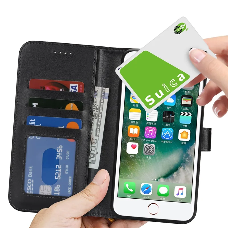 For iPhone SE (2022) / (2020) / 8 / 7 Stand Case Shockproof Leather Wallet Phone Cover - Black