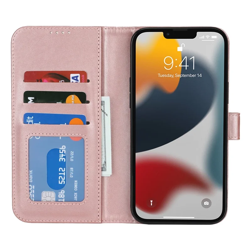 For iPhone 13 Pro Stand Case Shockproof Leather Wallet Phone Cover - Rose Gold