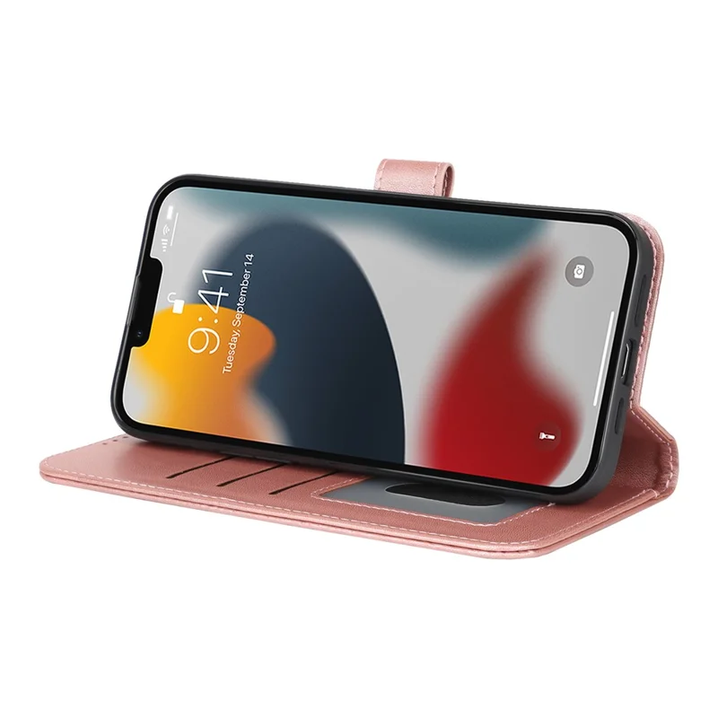 For iPhone 13 Pro Stand Case Shockproof Leather Wallet Phone Cover - Rose Gold