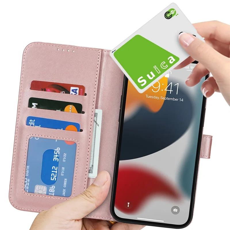 For iPhone 13 Pro Stand Case Shockproof Leather Wallet Phone Cover - Rose Gold