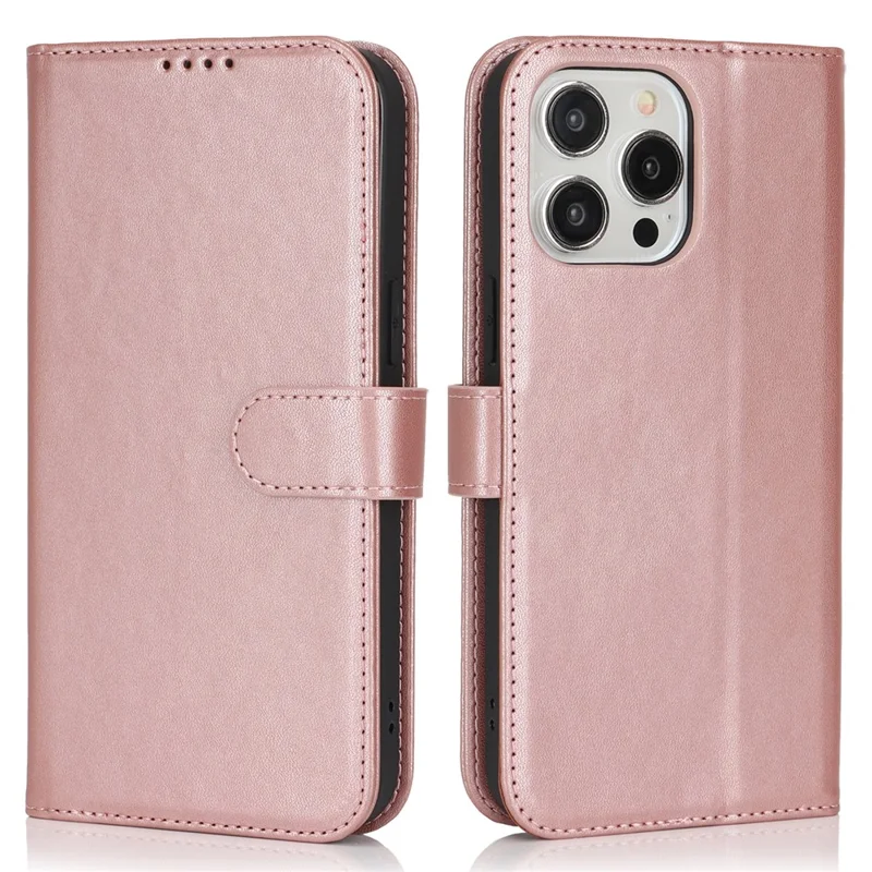 For iPhone 13 Pro Max / 12 Pro Max Stand Case Shockproof Leather Wallet Phone Cover - Rose Gold
