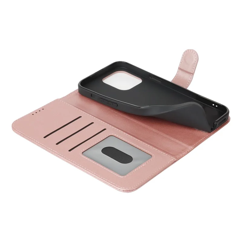 For iPhone 13 Pro Max / 12 Pro Max Stand Case Shockproof Leather Wallet Phone Cover - Rose Gold