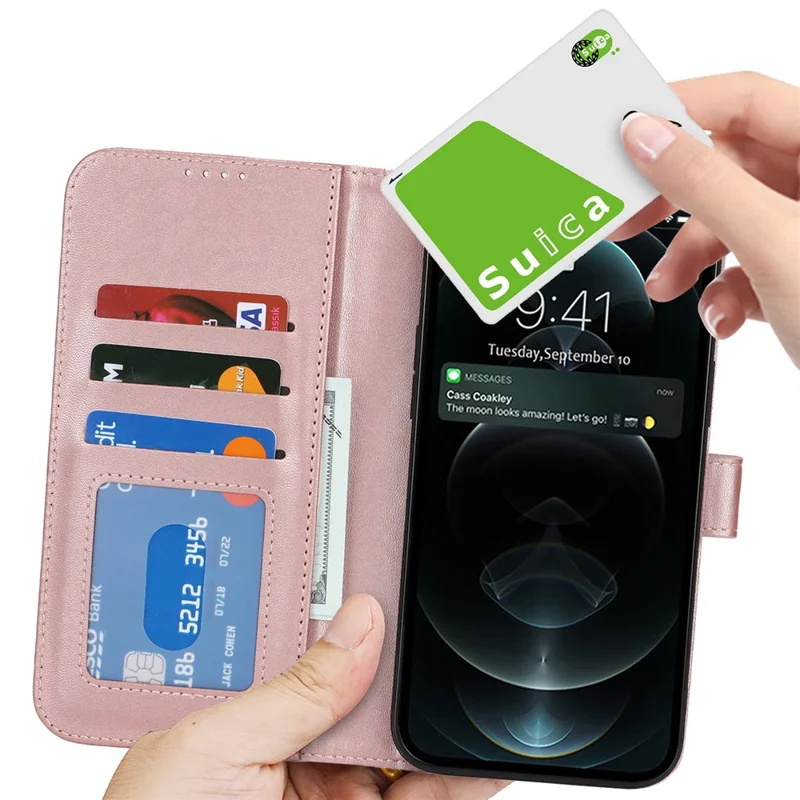 For iPhone 13 Pro Max / 12 Pro Max Stand Case Shockproof Leather Wallet Phone Cover - Rose Gold