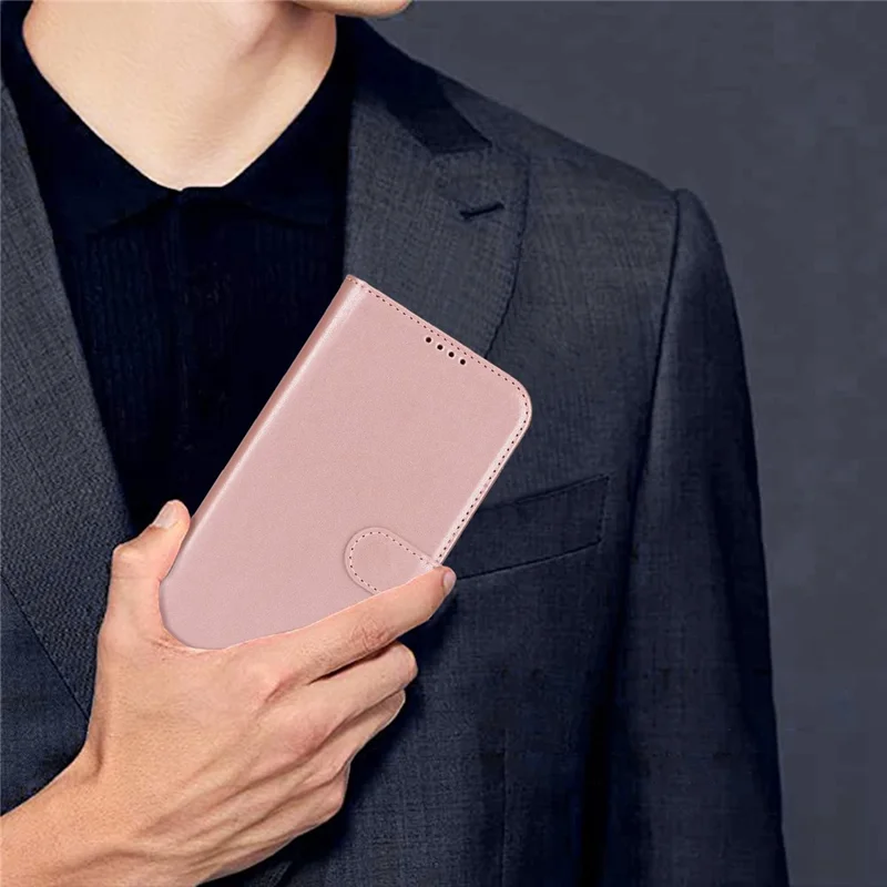 For iPhone 13 Pro Max / 12 Pro Max Stand Case Shockproof Leather Wallet Phone Cover - Rose Gold