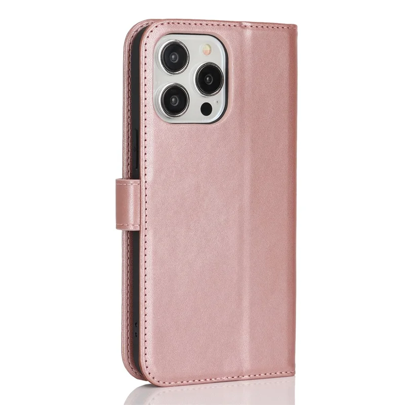 For iPhone 13 Pro Max / 12 Pro Max Stand Case Shockproof Leather Wallet Phone Cover - Rose Gold