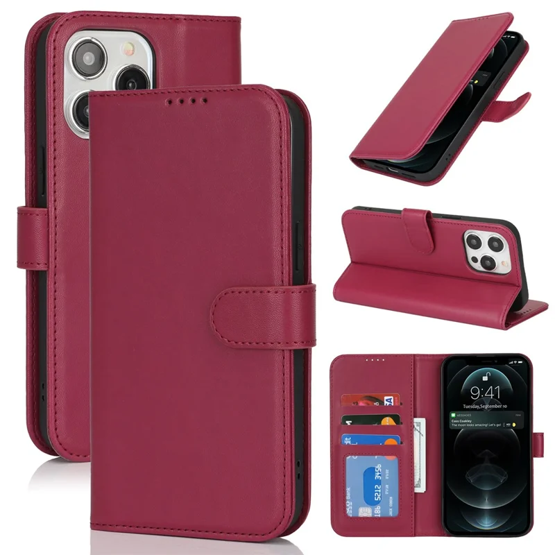 For iPhone 13 Pro Max / 12 Pro Max Stand Case Shockproof Leather Wallet Phone Cover - Red