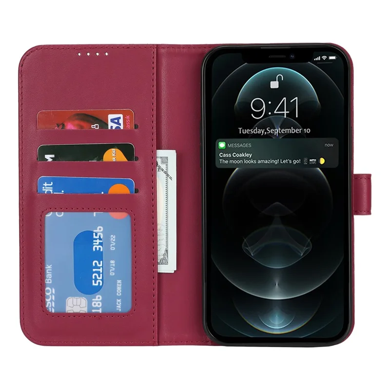 For iPhone 13 Pro Max / 12 Pro Max Stand Case Shockproof Leather Wallet Phone Cover - Red