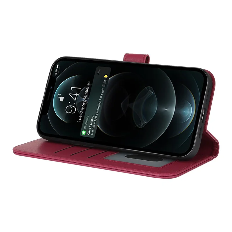 For iPhone 13 Pro Max / 12 Pro Max Stand Case Shockproof Leather Wallet Phone Cover - Red