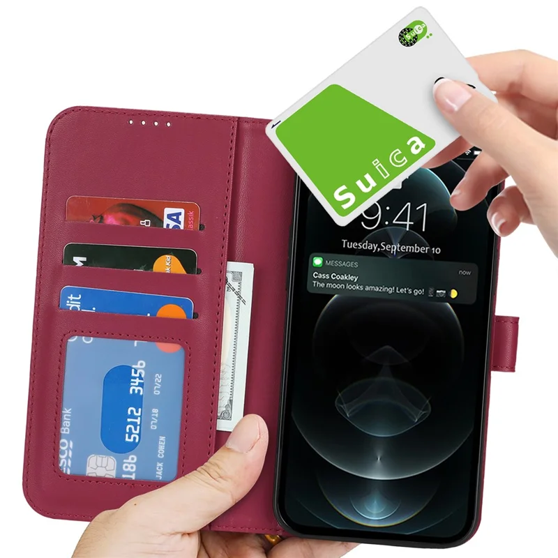 For iPhone 13 Pro Max / 12 Pro Max Stand Case Shockproof Leather Wallet Phone Cover - Red