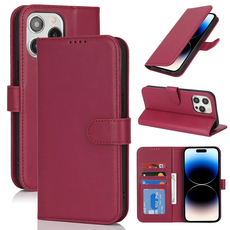 For iPhone 14 Pro Stand Case Shockproof Leather Wallet Phone Cover - Red