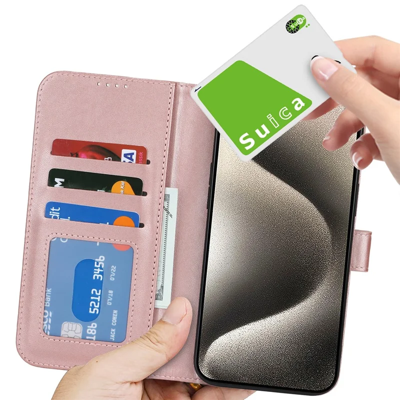 For iPhone 15 Pro Max Stand Case Shockproof Leather Wallet Phone Cover - Rose Gold