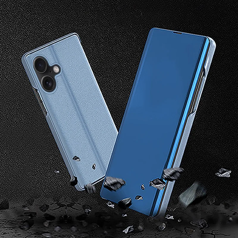 Funda para iPhone 17 Ventana de vista Soporte Tapa de teléfono de cuero - Azul cielo