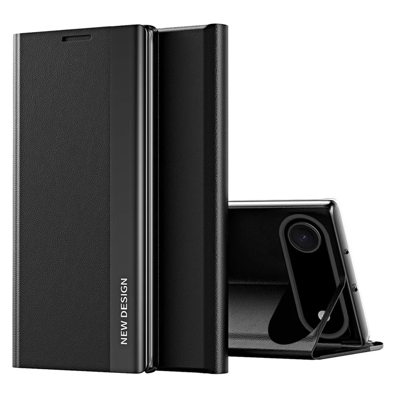 For iPhone 17 Air Case Anti-Drop Leather Phone Cover with Stand - Black