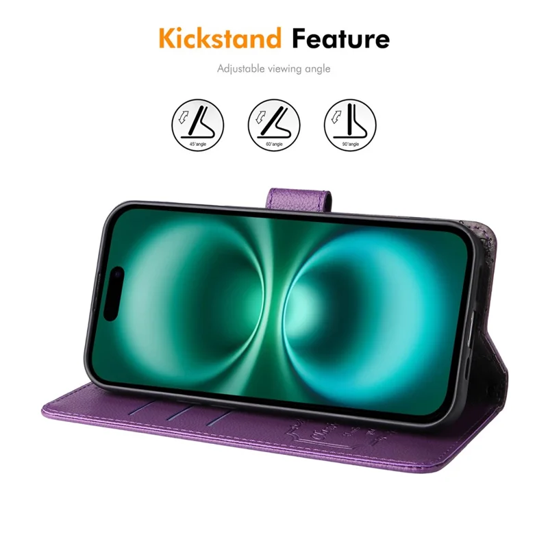 ENKAY Étui portefeuille en cuir avec sangle pour iPhone 16 avec protection RFID - Violet